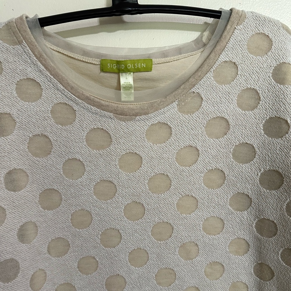 Kenzie Pieces Cream & Beige Polka-dot French Terry Pullover Top, Size L - Picture 10 of 10